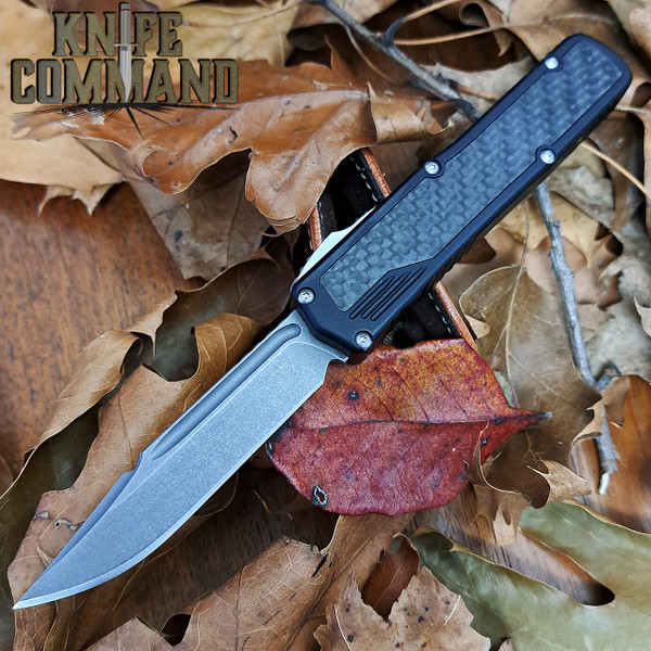 Guardian Tactical Black Scout Carbon Fiber OTF Automatic Knife Stonewash Clip Point Elmax Blade 142511