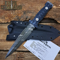 Wander Tactical Custom Large Dagger fixed Blade Knife Black Micarta / Ice Brush Blade