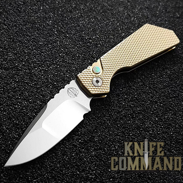 Pro-Tech Knives Strider 2024 PT+ Custom Automatic Knife Folder Textured AlBronze Handle, Irie Ground Blade