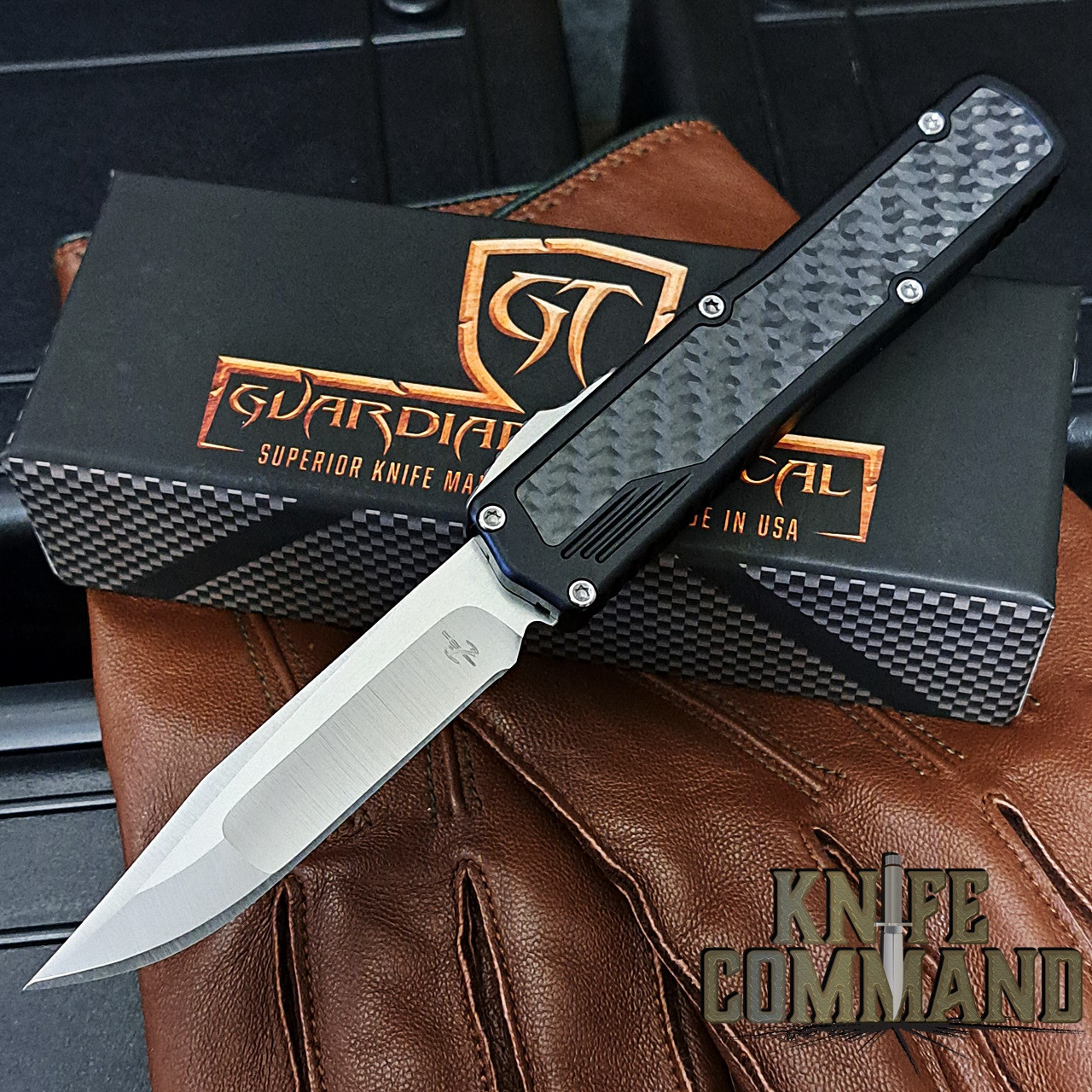 Guardian Tactical Custom Black Scout Carbon Fiber OTF Automatic Knife Reese Weiland Satin Elmax Blade 142911BS
