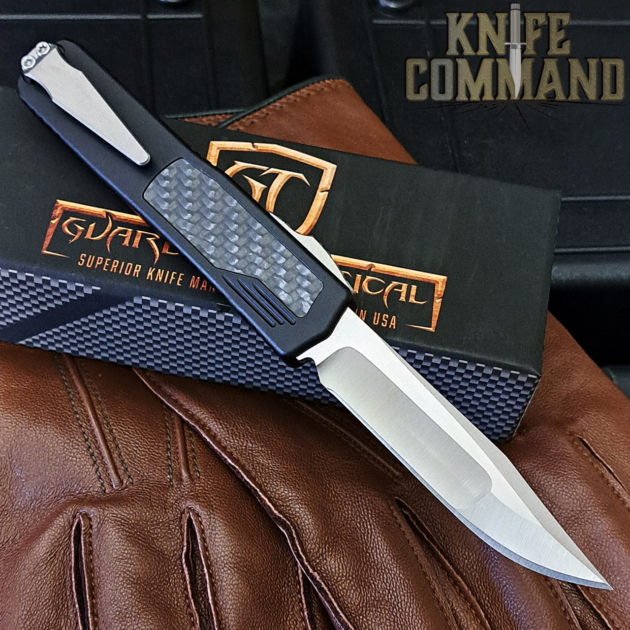 Guardian Tactical Custom Black Scout Carbon Fiber OTF Automatic Knife Reese Weiland Satin Elmax Blade 142911BS