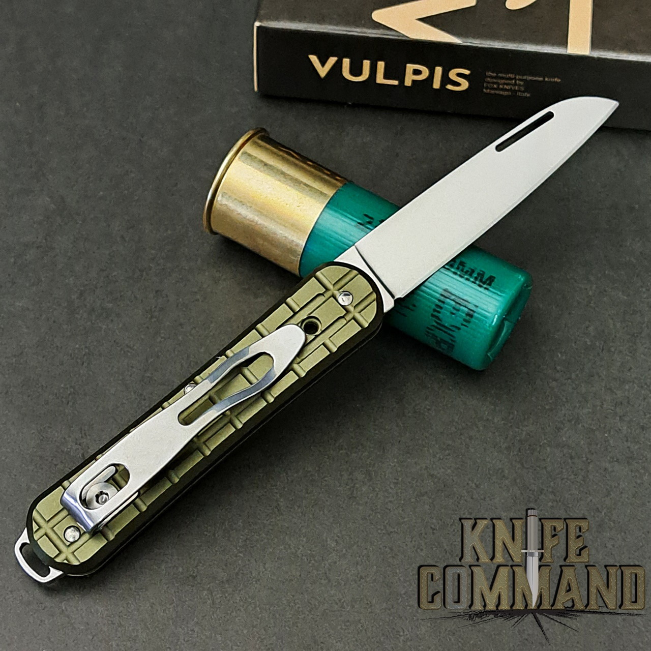 Fox Knives Vulpis OD Green Grenade Pattern Gentleman's Folding Knife FX-VPGP130 MG
