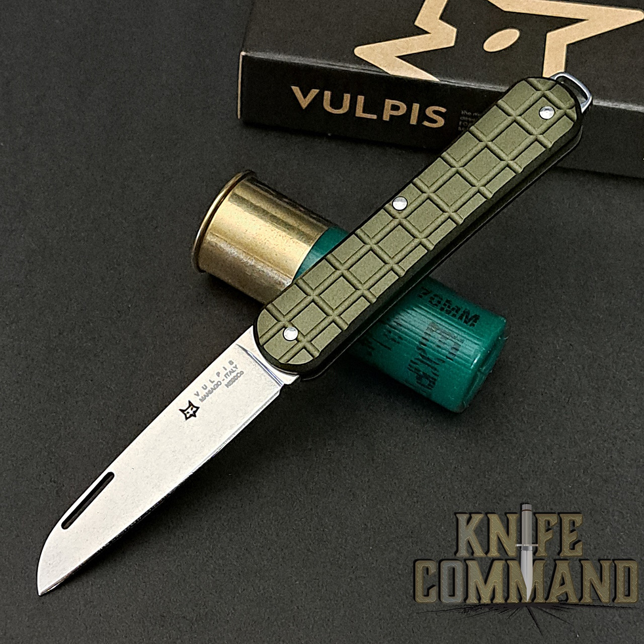 Fox Knives Vulpis OD Green Grenade Pattern Gentleman's Folding Knife FX-VPGP130 MG