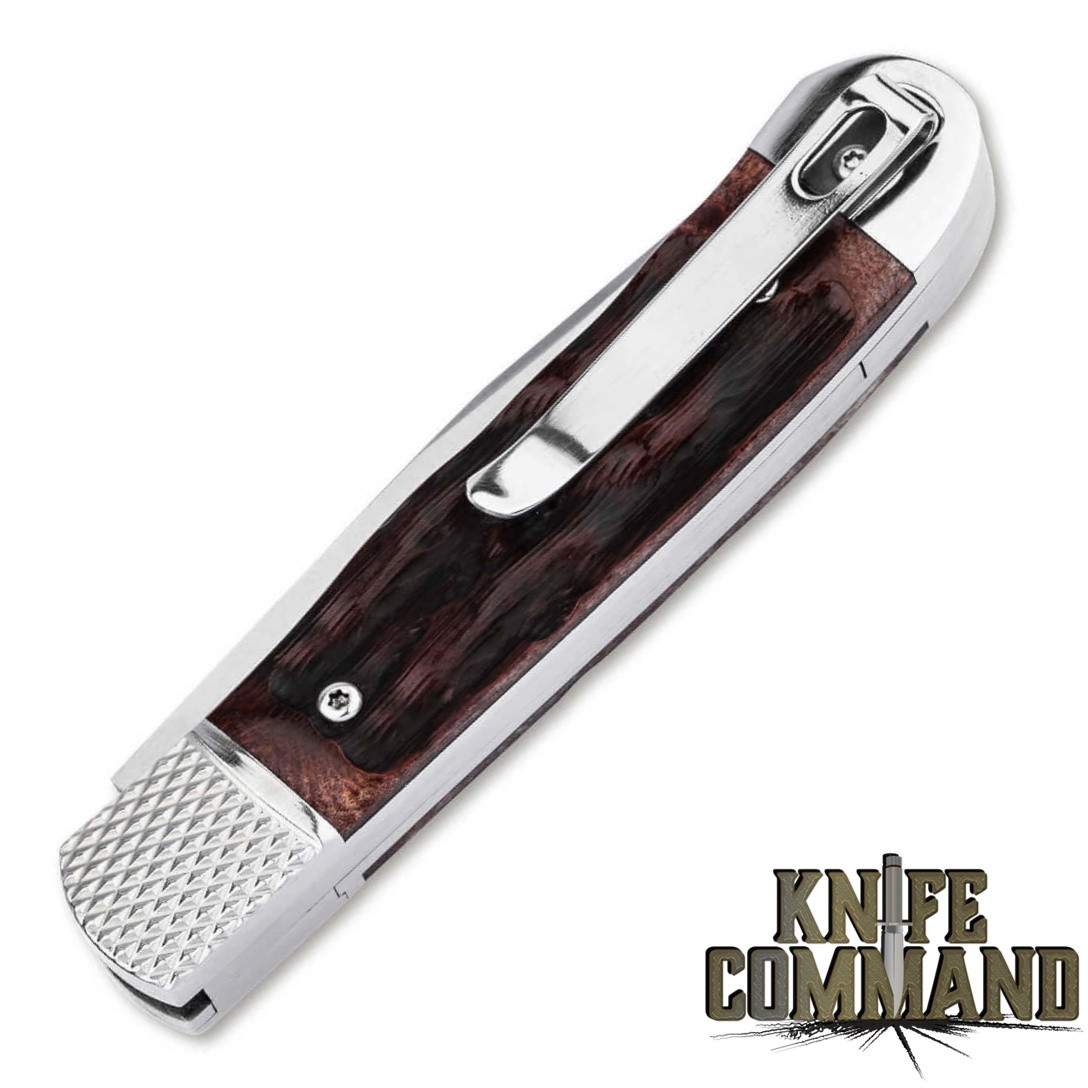 Boker Plus Hidden Release Trapper Appaloosa Bone Automatic Knife Satin 01BP0029