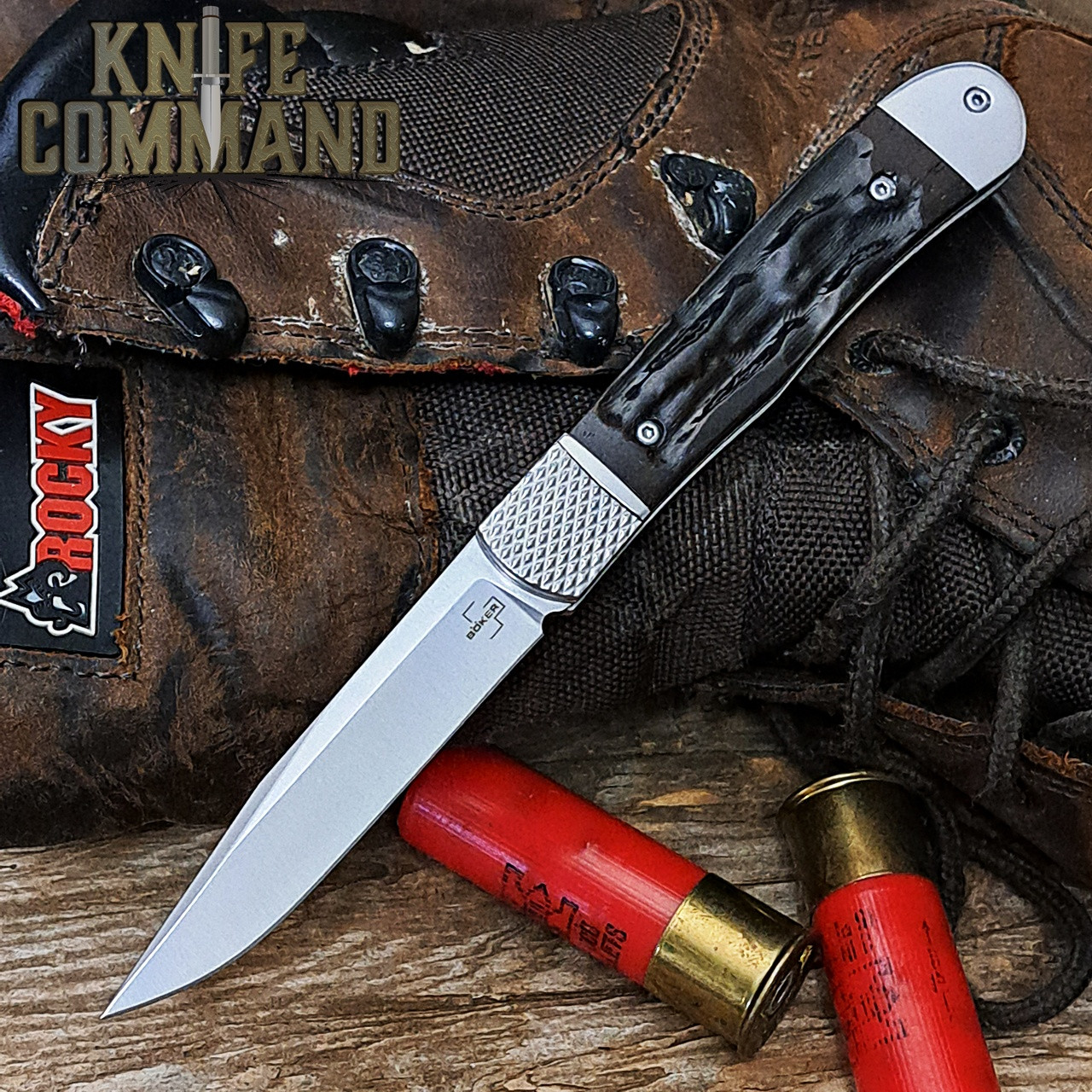 Boker Plus Hidden Release Trapper Appaloosa Bone Automatic Knife Satin 01BP0029