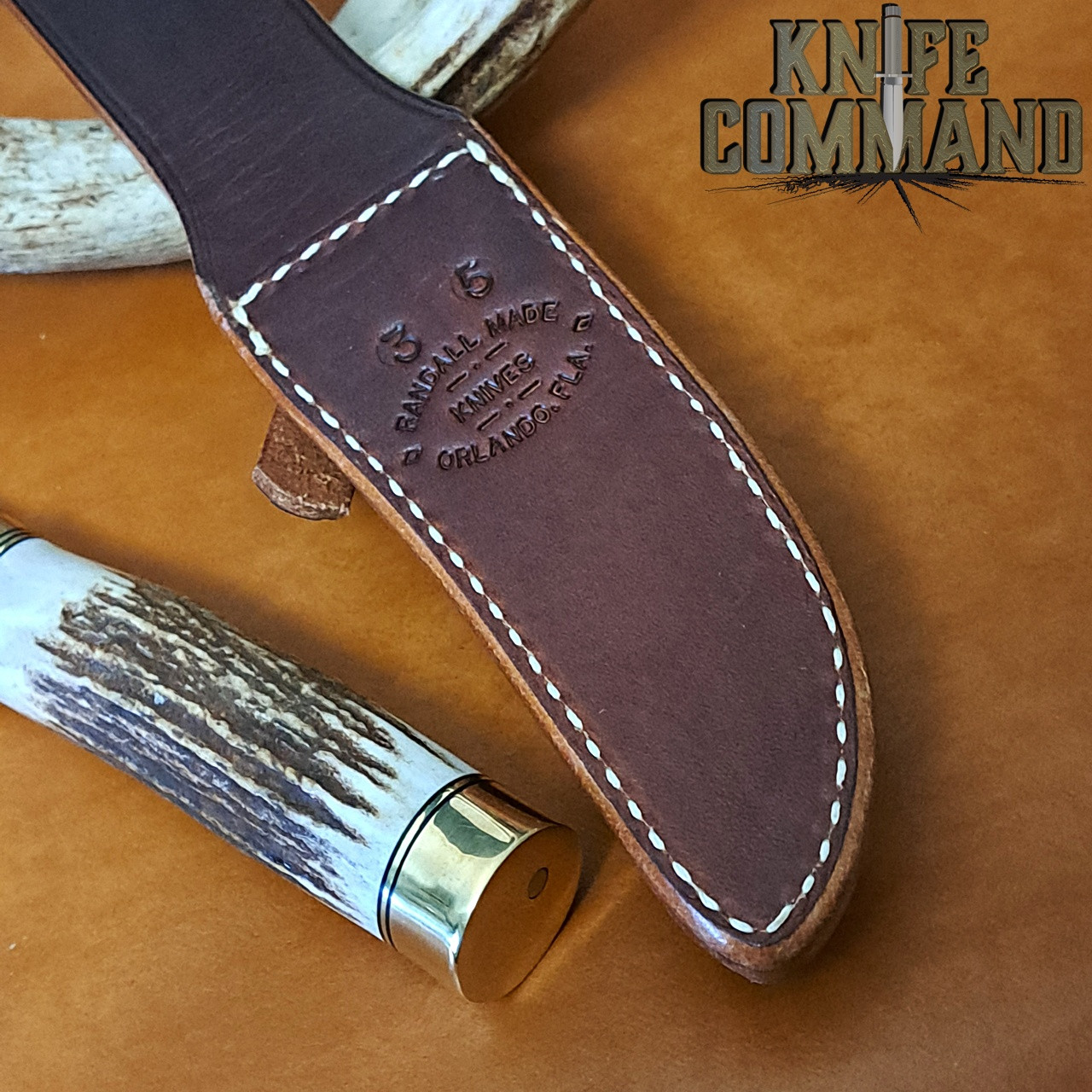 Randall Made Knives Model 3 Hunter Stag 5" TS Brass Hilt Butt Cap Knife