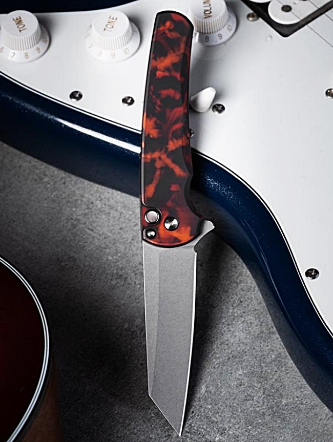 Pro-Tech Knives 5401 Del Fuego Malibu Manual Flipper Knife Folder 3.25" Stonewash MagnaCut Reverse Tanto Blade