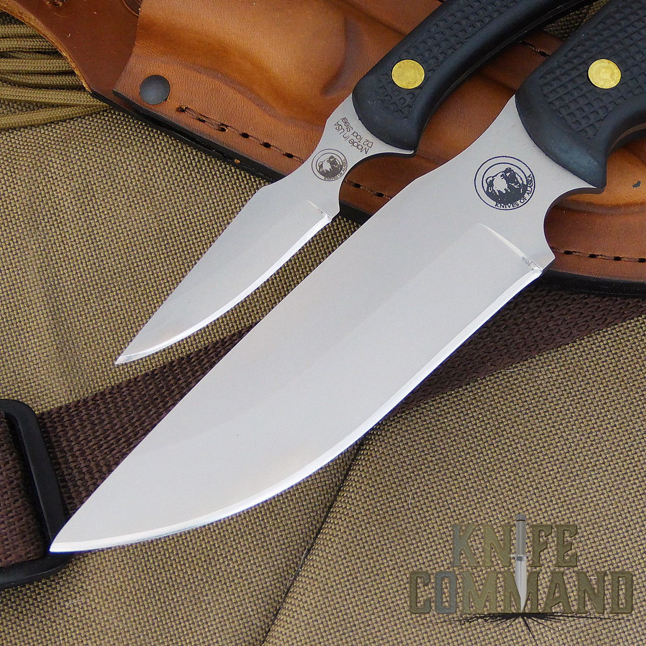 Knives of Alaska Bush Camp Suregrip Hunting Knife Combo.  Two different blades handle all the cutting chores.