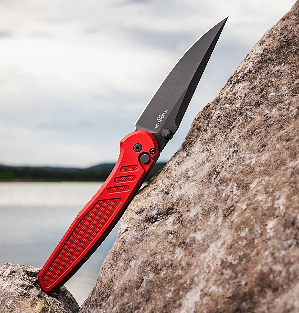 Pro-Tech Knives Avalon Peace Neighbor Manual Knife Folder Red Handle 4.25" Black DLC MagnaCut Blade PN1103Red