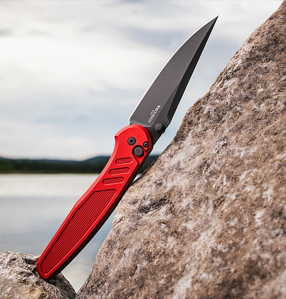 Pro-Tech Knives Avalon Peace Neighbor Manual Knife Folder Red Handle 4.25" Black DLC MagnaCut Blade PN1103Red