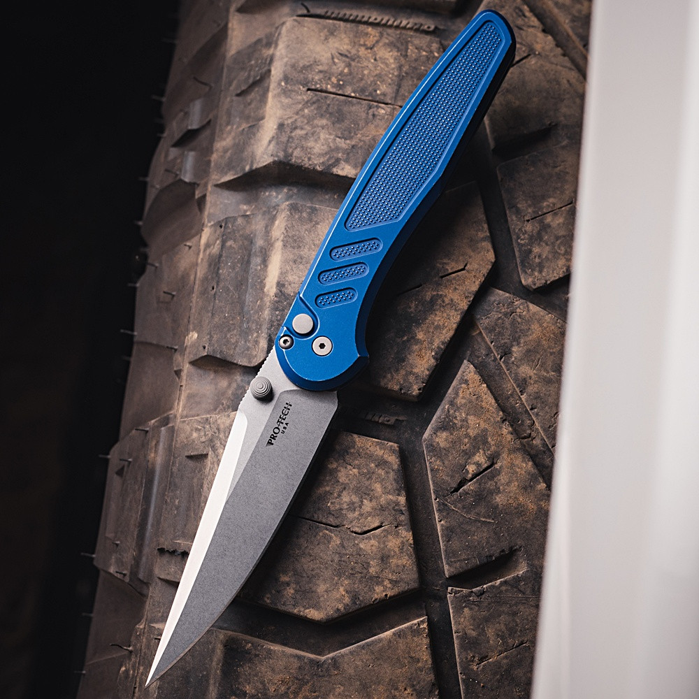 Pro-Tech Knives Avalon Peace Neighbor Manual Knife Folder Blue Handle 4.25" Stonewash MagnaCut Blade PN1101BLUE