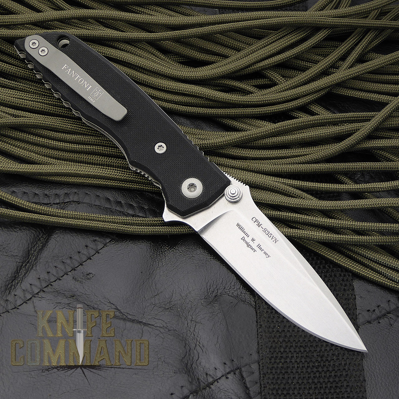 Fantoni HB 02 Black William Harsey Combat Folder Tactical Knife.  Reversible pocket clip.