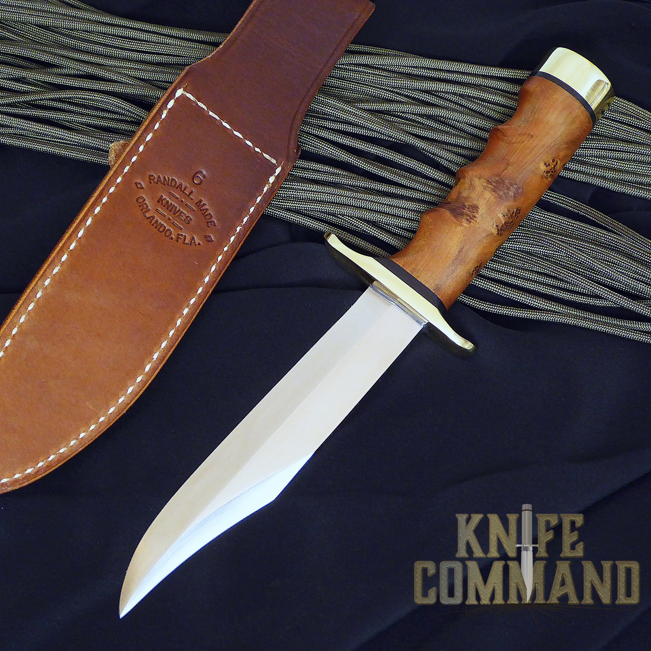 Randall Made Knives Model 12 6 Sportsman's Bowie Knife.  Double brass hilt and butt cap.
