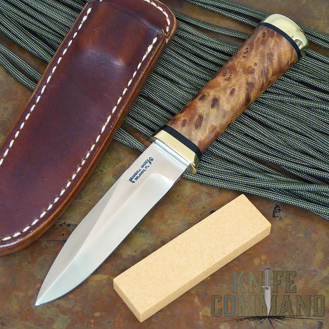 Randall Made Knives Non-Catalog Model Gambler 4" Thuya Burl Boot Knife.  Beautiful Thuya Burl.