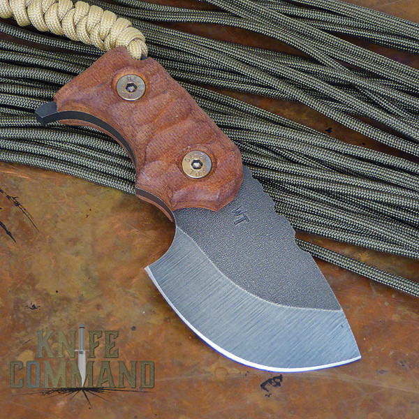 Wander Tactical Tricertops Knife Cherry Brown Micarta Raw Gunkote.  Custom version direct from Italy.