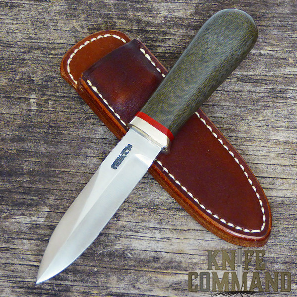 Randall Made Knives Non-Catalog Model Gambler 4" Green Micarta Boot Knife.  Perfect for discreet carry.