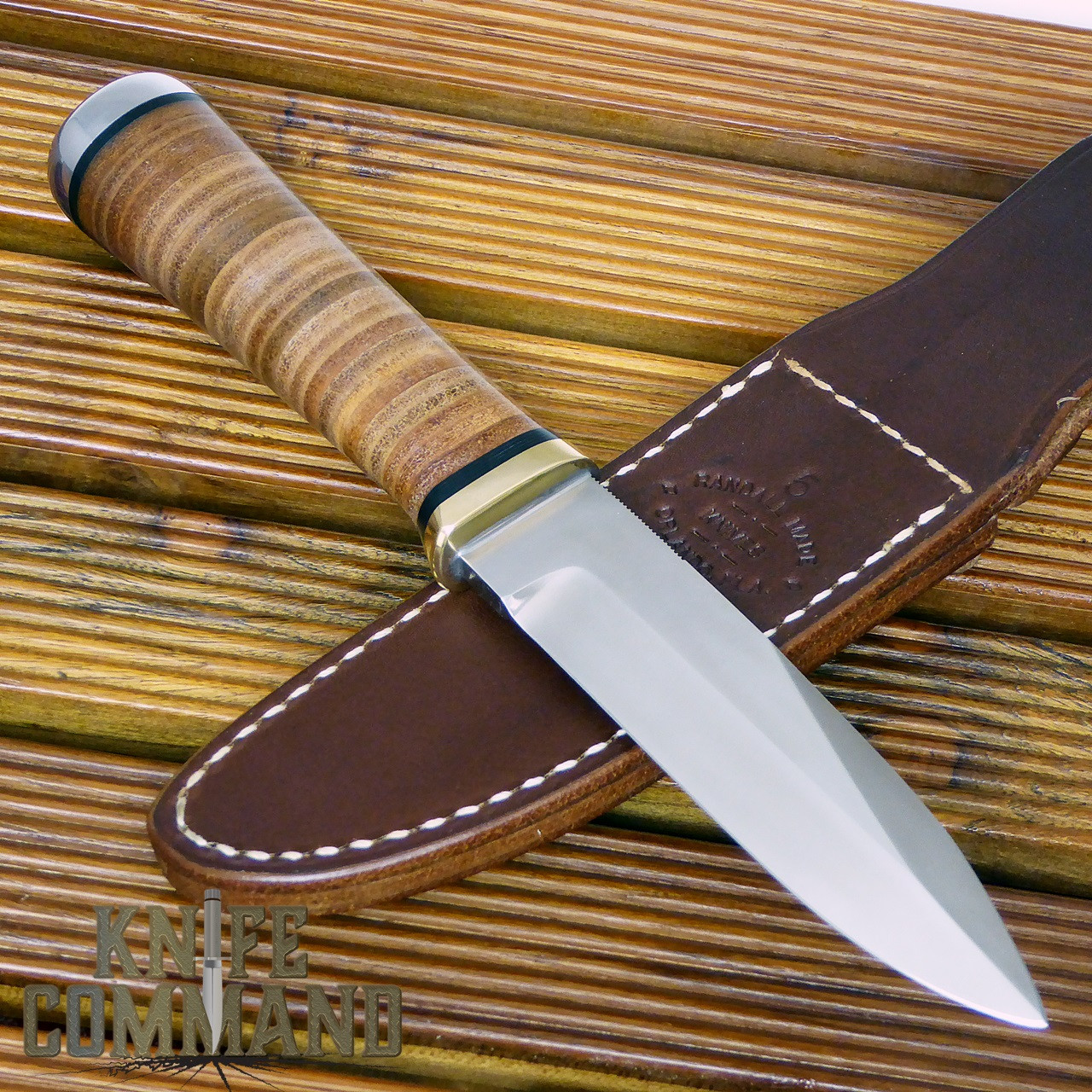Randall Made Knives Non-Catalog Model Gambler 5" SS Knife.  Concave handle with black spacers.