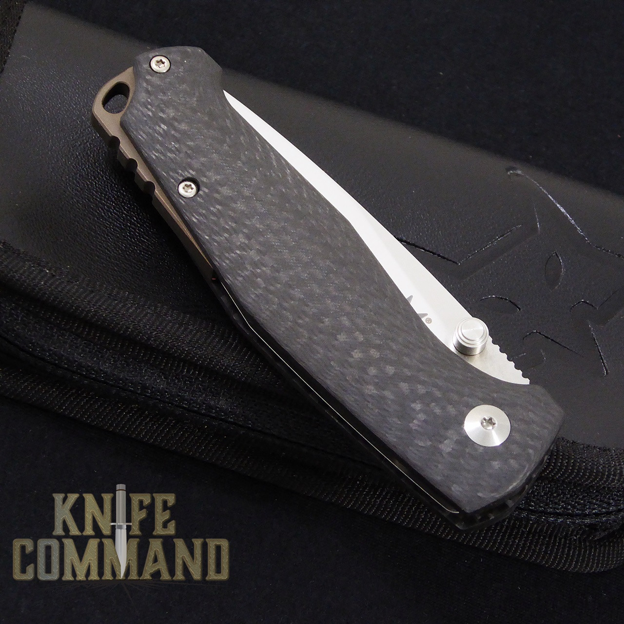 Fox Knives Vox Tur Folding Knife Carbon Fiber Satin Blade.  Fox black leather zippered pouch.