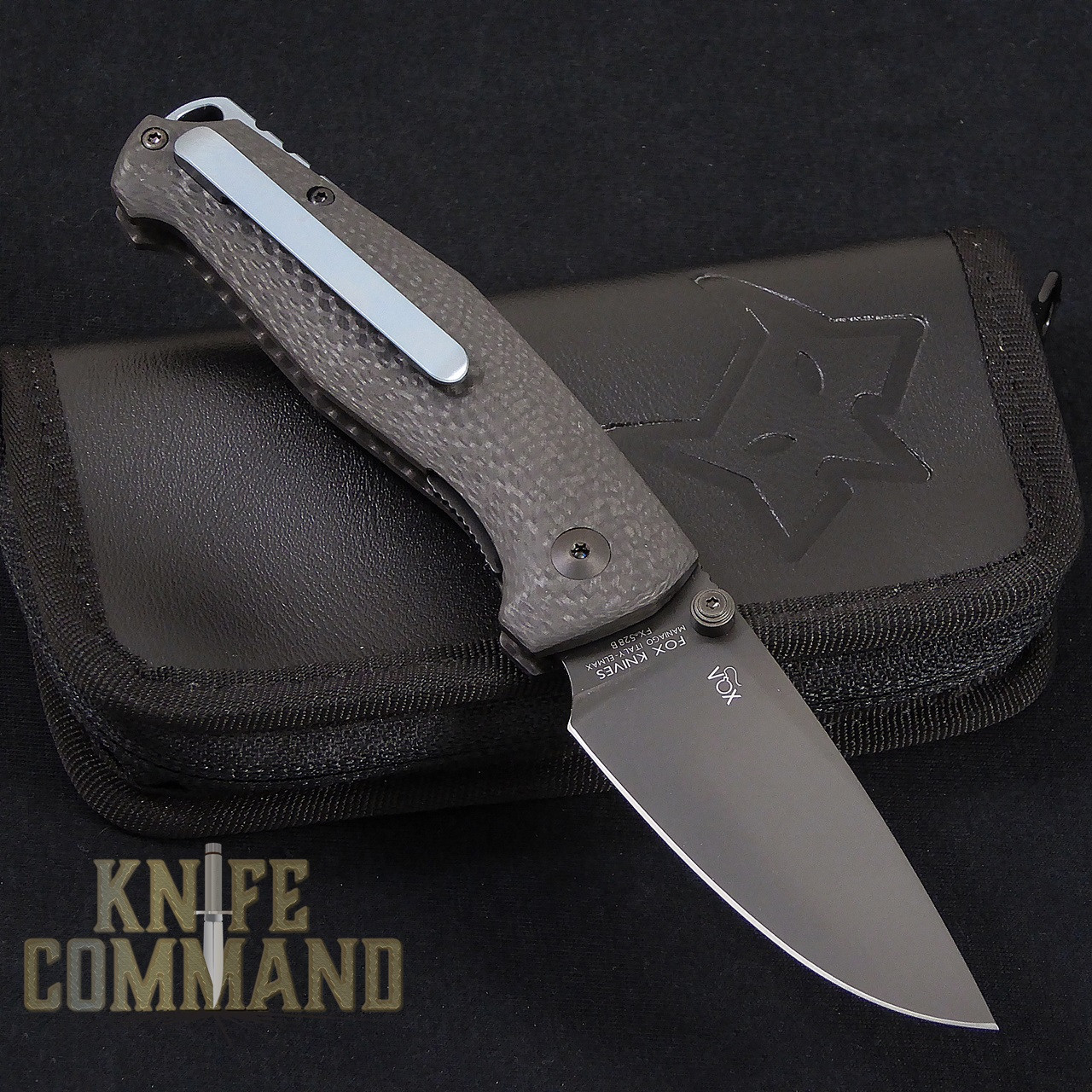 Fox Knives FX-528B Vox Tur Folding Knife Carbon Fiber Black Blade FX-528 B  KnifeCommand