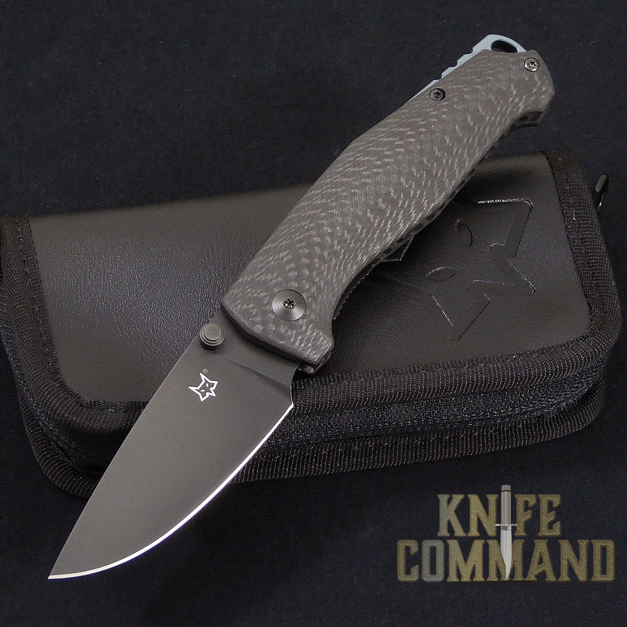 Fox Knives Vox Tur Folding Knife Carbon Fiber Black Blade.  Black PVD coated Elmax steel.