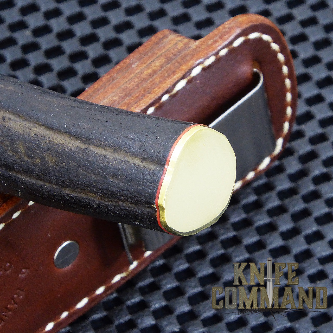 Randall Made Knives Model 24 Guardian Stag Brass Boot Knife.  Polished Brass butt plate.