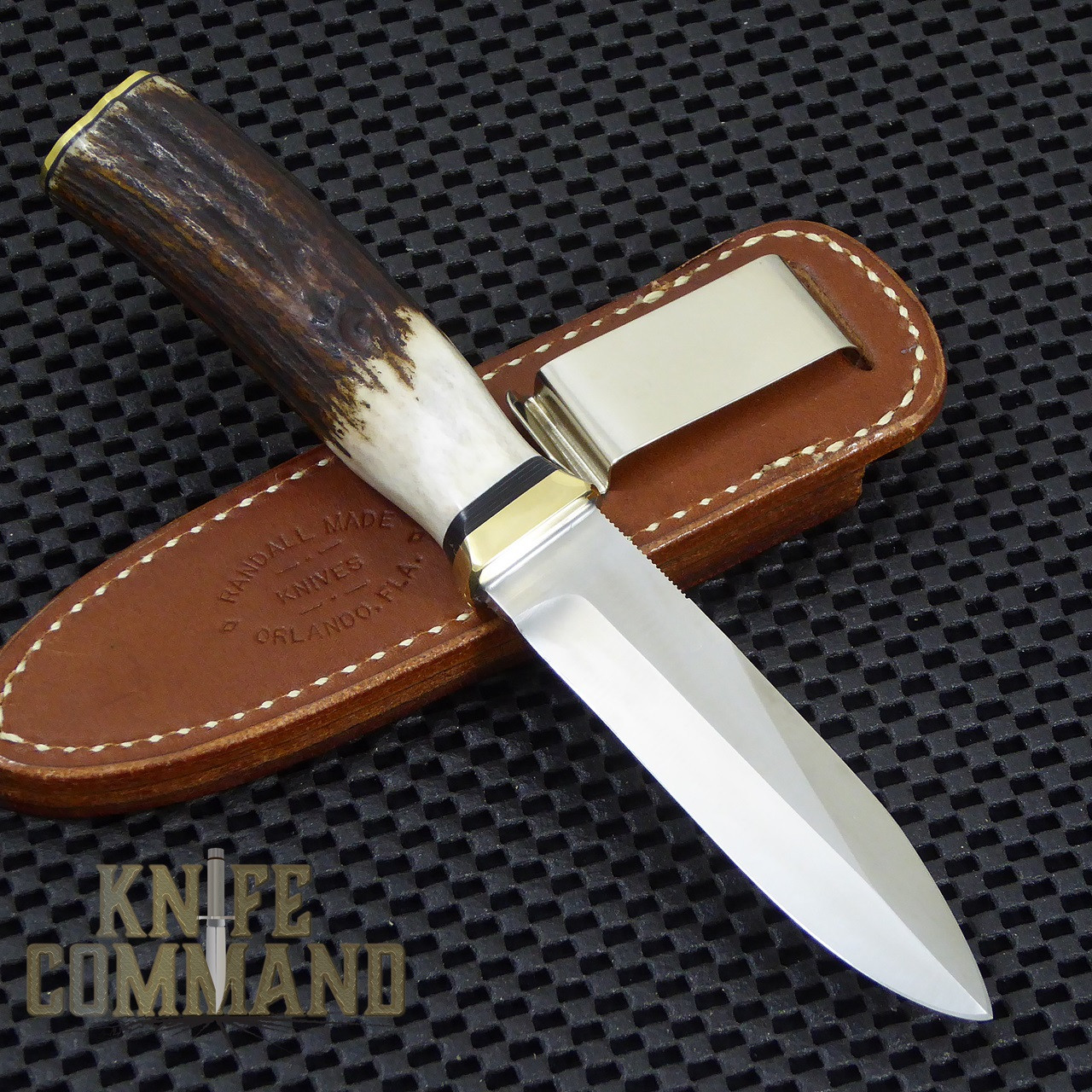 Randall Made Knives Non-Catalog Model Gambler 4" Stag Boot Knife.  All black spacers.