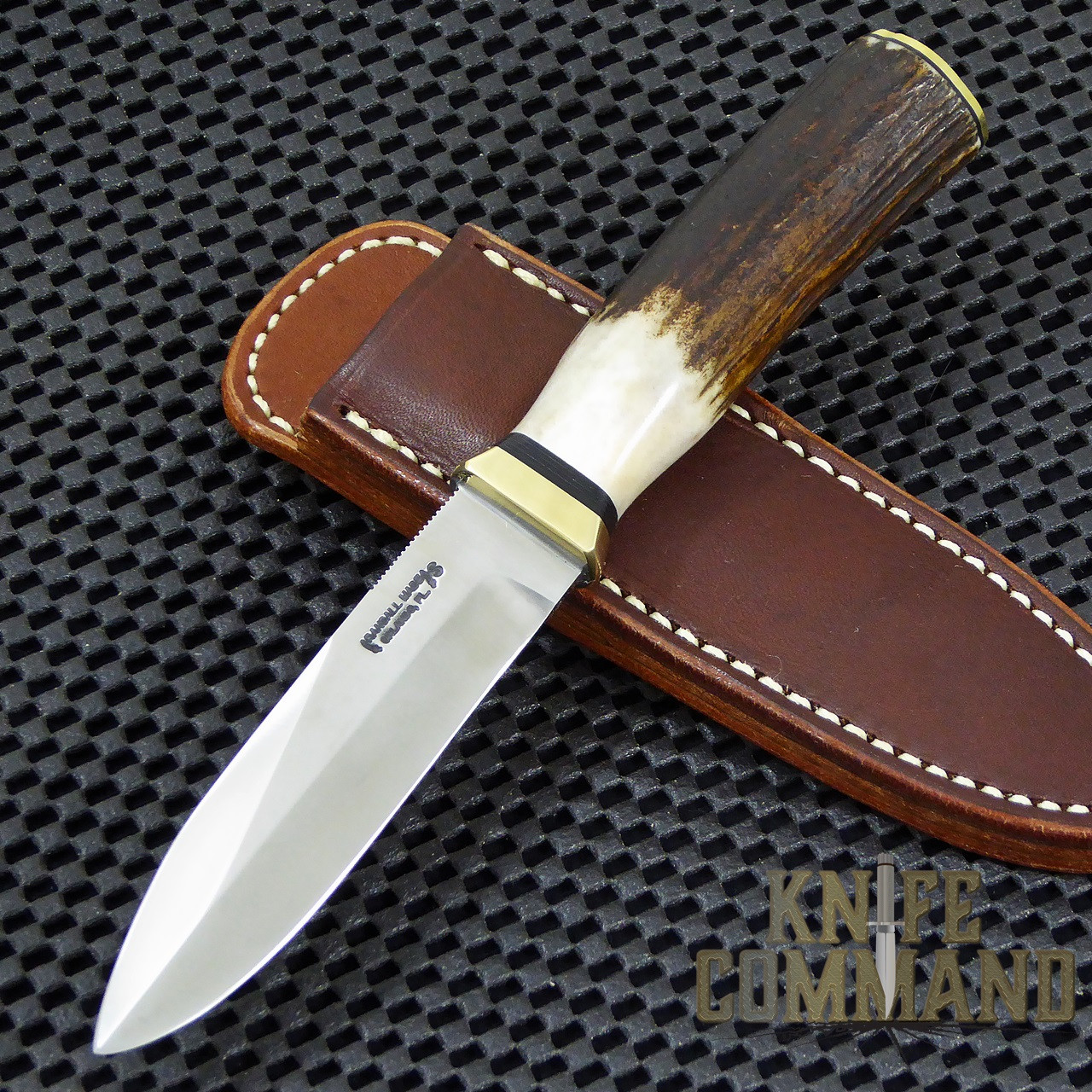 Randall Made Knives Non-Catalog Model Gambler 4" Stag Boot Knife.  Custom ordered Stag and brass.