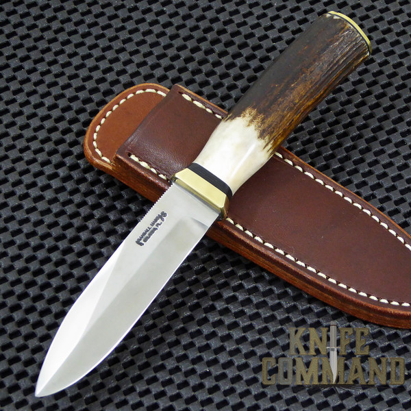 Randall Made Knives Non-Catalog Model Gambler 4" Stag Boot Knife.  Custom ordered Stag and brass.
