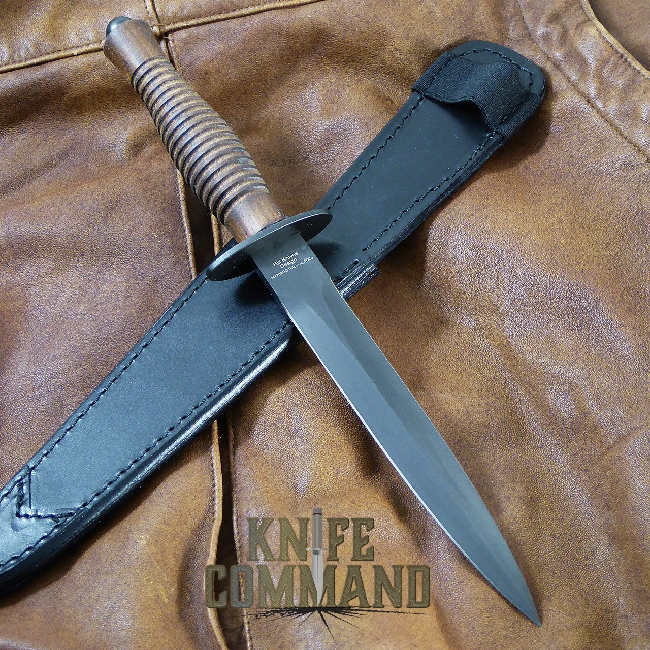 Fox Knives FX-592 WAF Fairbairn Sykes Combat Dagger Knife PVD Walnut.   Original style leather sheath.