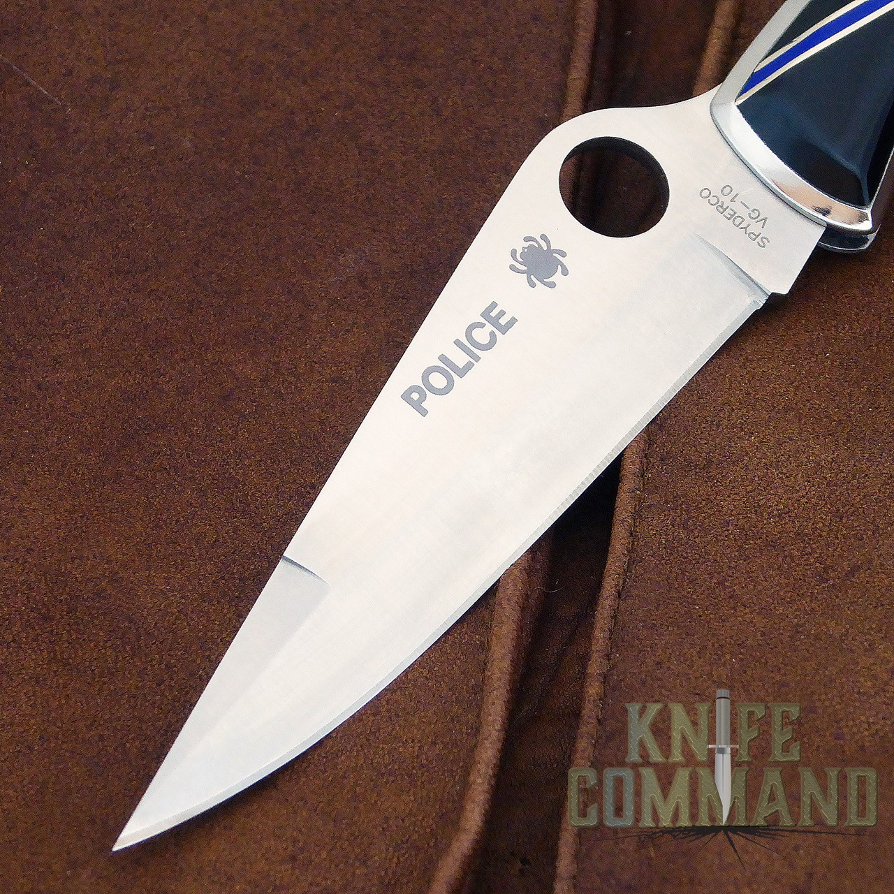 Spyderco Police Santa Fe Stoneworks Blue Line Special Knife.  VG-10 fine edge blade.