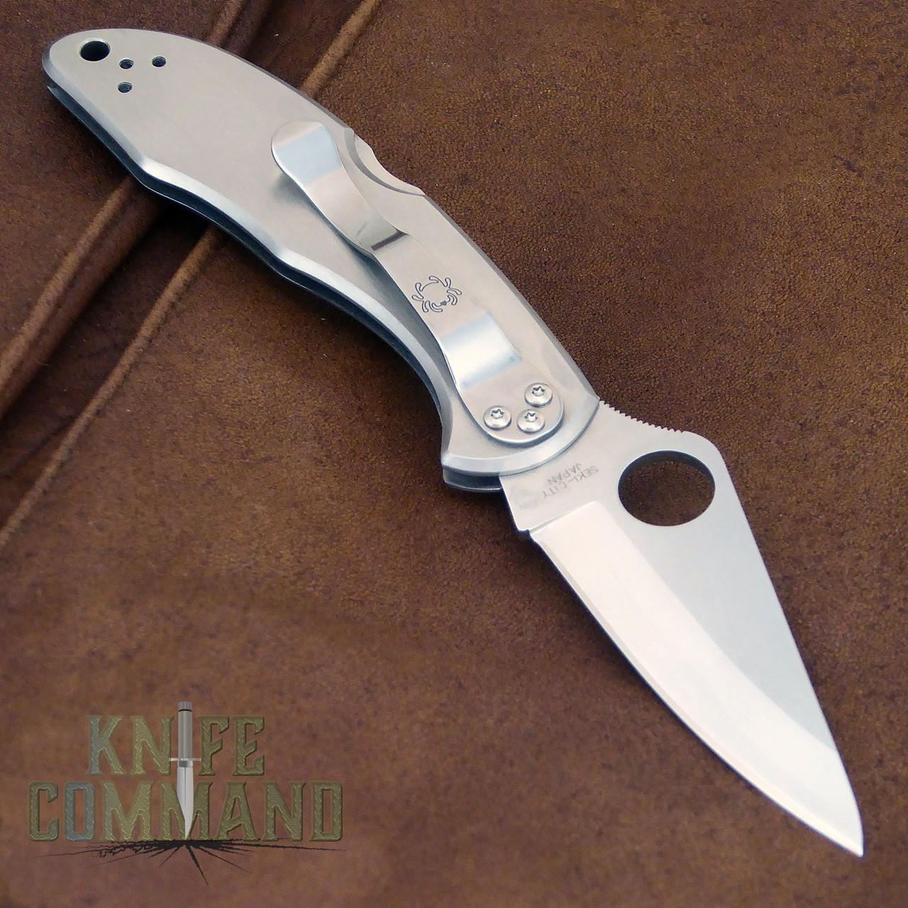 Spyderco Delica Santa Fe Stoneworks Blue Line Special Knife.  Stainless steel knife with pocket clip.
