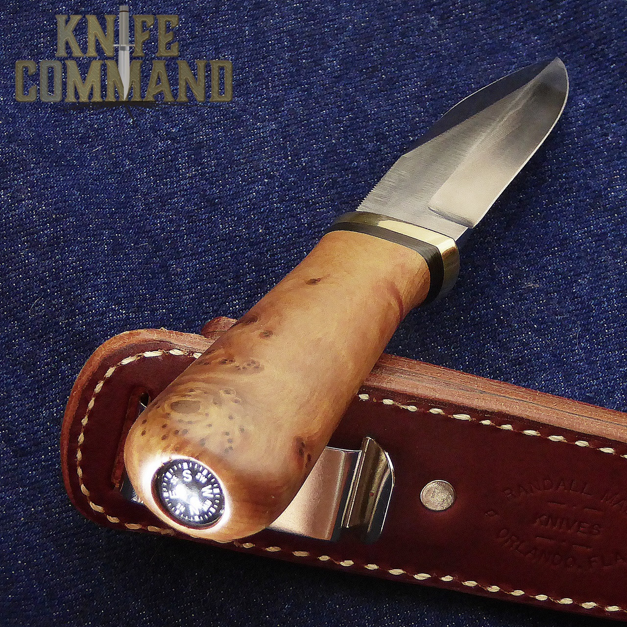 Randall Made Knives Non-Catalog Model Gambler 4" Thuya Burl Boot Knife w/Compass.  Compass installed.