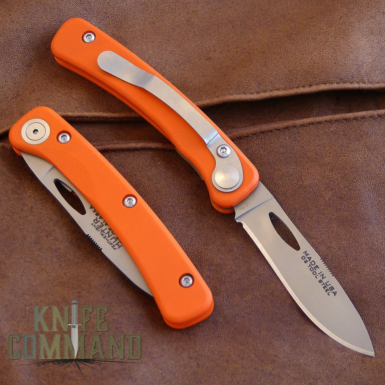 Knives of Alaska Featherlight Hunter Pocket Knife Blaze Orange 00450FG.  Convenient pocket clip.