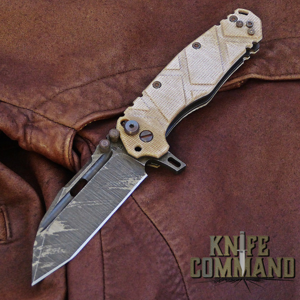 Wander Tactical Custom Hurricane TI Extreme Duty Folding Knife Ice Brush Coyote Tan Micarta.  Custom Ice Brush blade finish.
