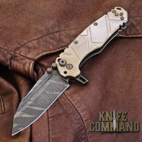 Wander Tactical Custom Mistral TI Extreme Duty Folding Knife Ice Brush Coyote Tan Micarta.  Custom Ice Brush finish Mistral blade.