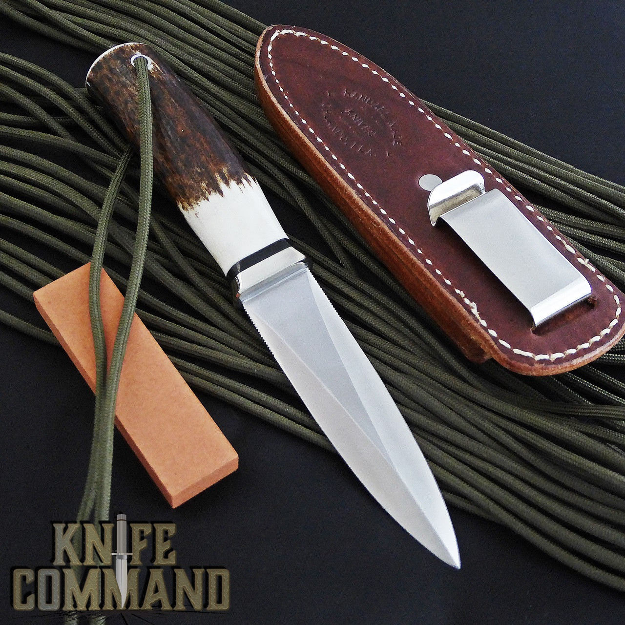 Randall Made Knives Model 24 Guardian Stag Boot Knife Wrist Thong BS.  Concealment boot sheath and hone.