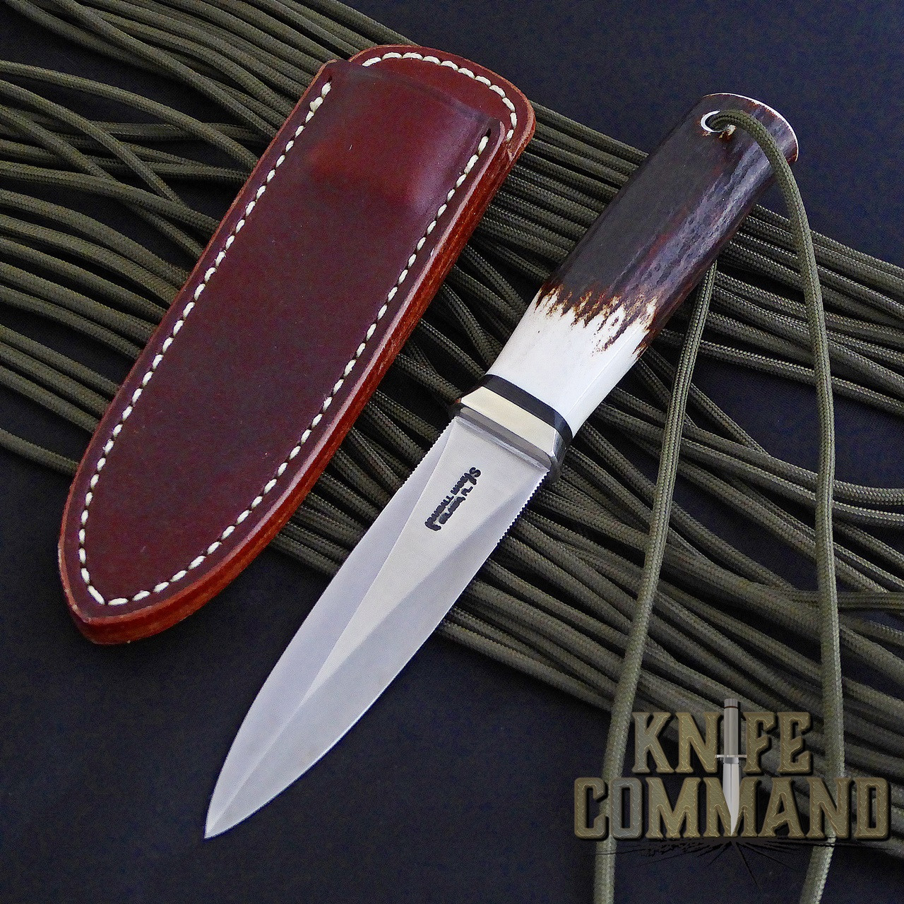 Randall Made Knives Model 24 Guardian Stag Boot Knife Wrist Thong BS.  Stag and a wrist thong.