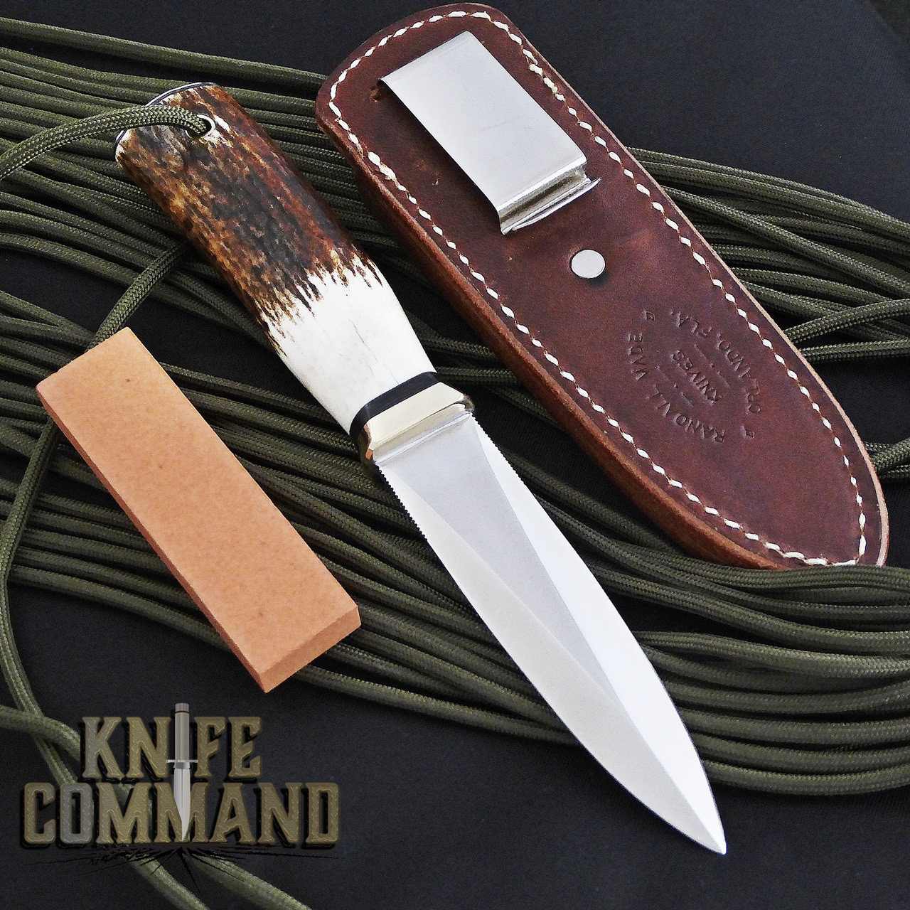 Randall Made Knives Model 24 Guardian Stag Boot Knife Wrist Thong Unusual.  Concealment boot sheath and hone.