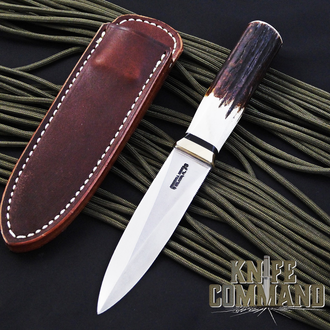 Randall Made Knives Model 24 Guardian Stag Boot Knife Brass Hilt with Compass Installed.  Custom ordered.