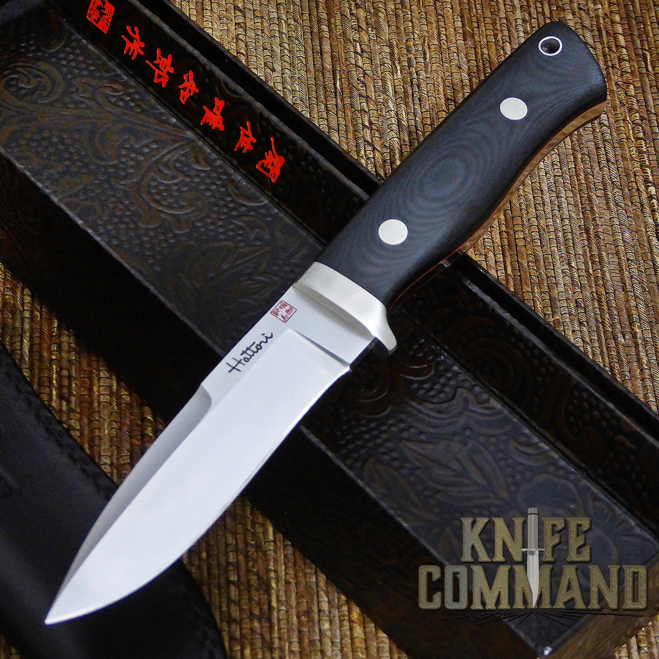 Hattori Knives Dream Hunter Ht-05 Red Hunting Knife.  Handmade, drop-point, recurve hunter.