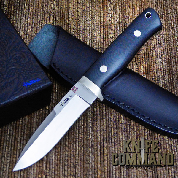 Hattori Knives Dream Hunter Ht-05 White Spacer Hunting Knife.  Handmade, drop-point, recurve hunter.