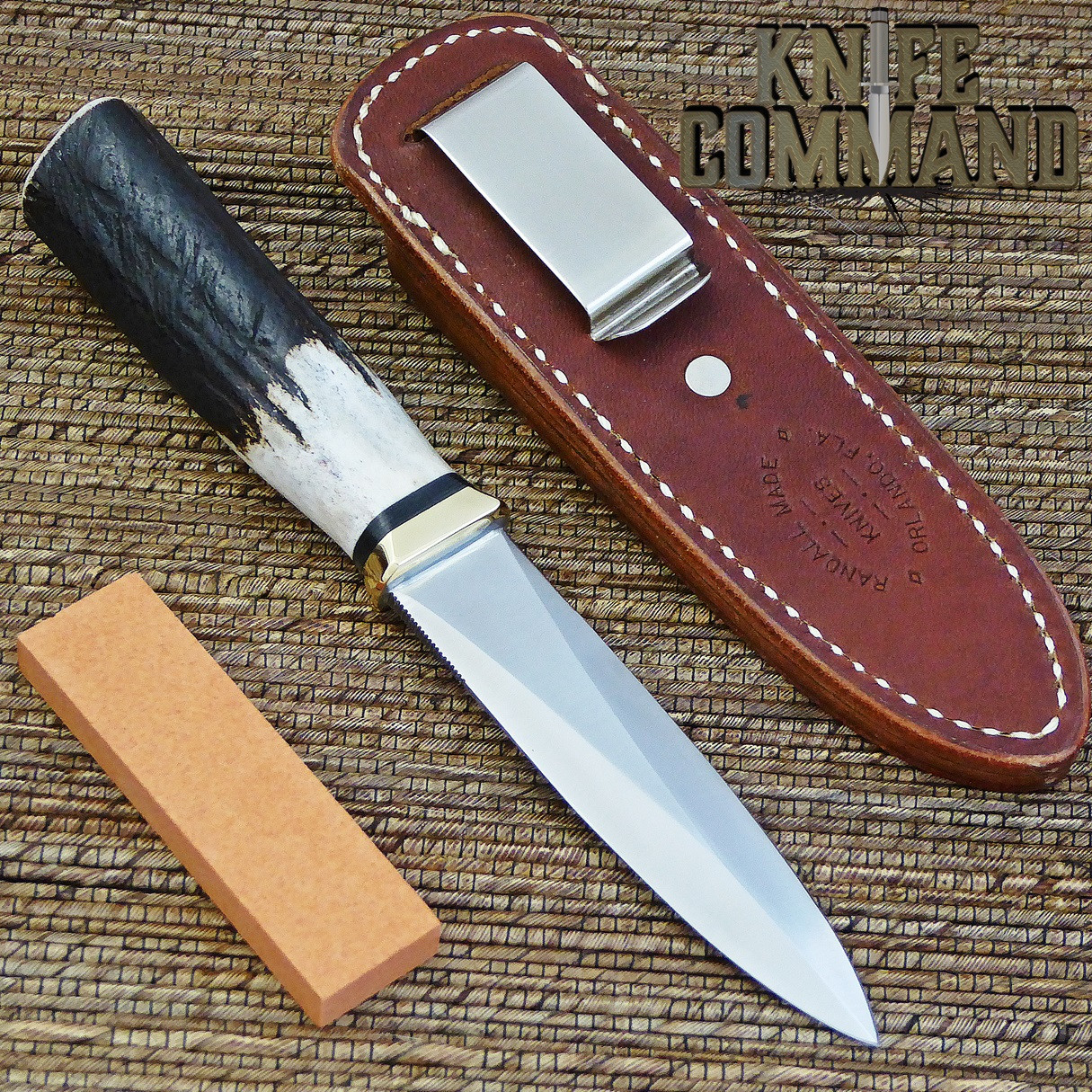 Randall Made Knives Model 24 Guardian Stag Boot Knife Brass Hilt Black Spacers.  Concealment boot sheath and hone.