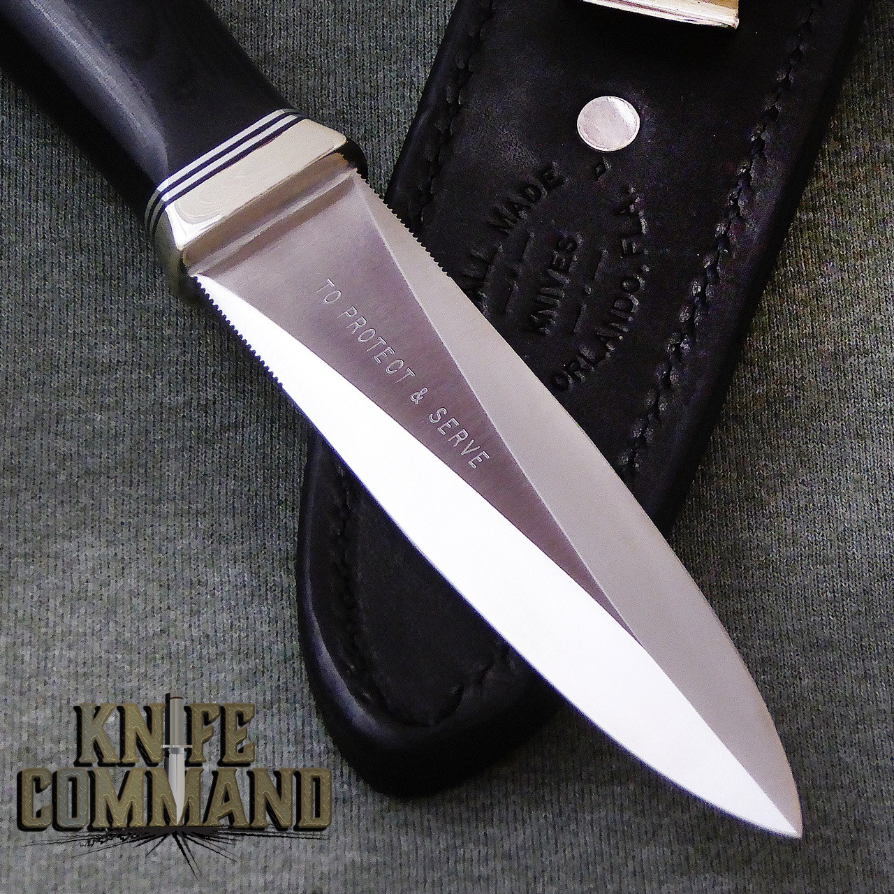 Randall Made Knives Model 24 Guardian Custom Police Special Black Micarta Knife.  Blade etched "TO PROTECT & SERVE".