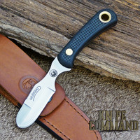 Round point skinning blade and black SureGrip handle.