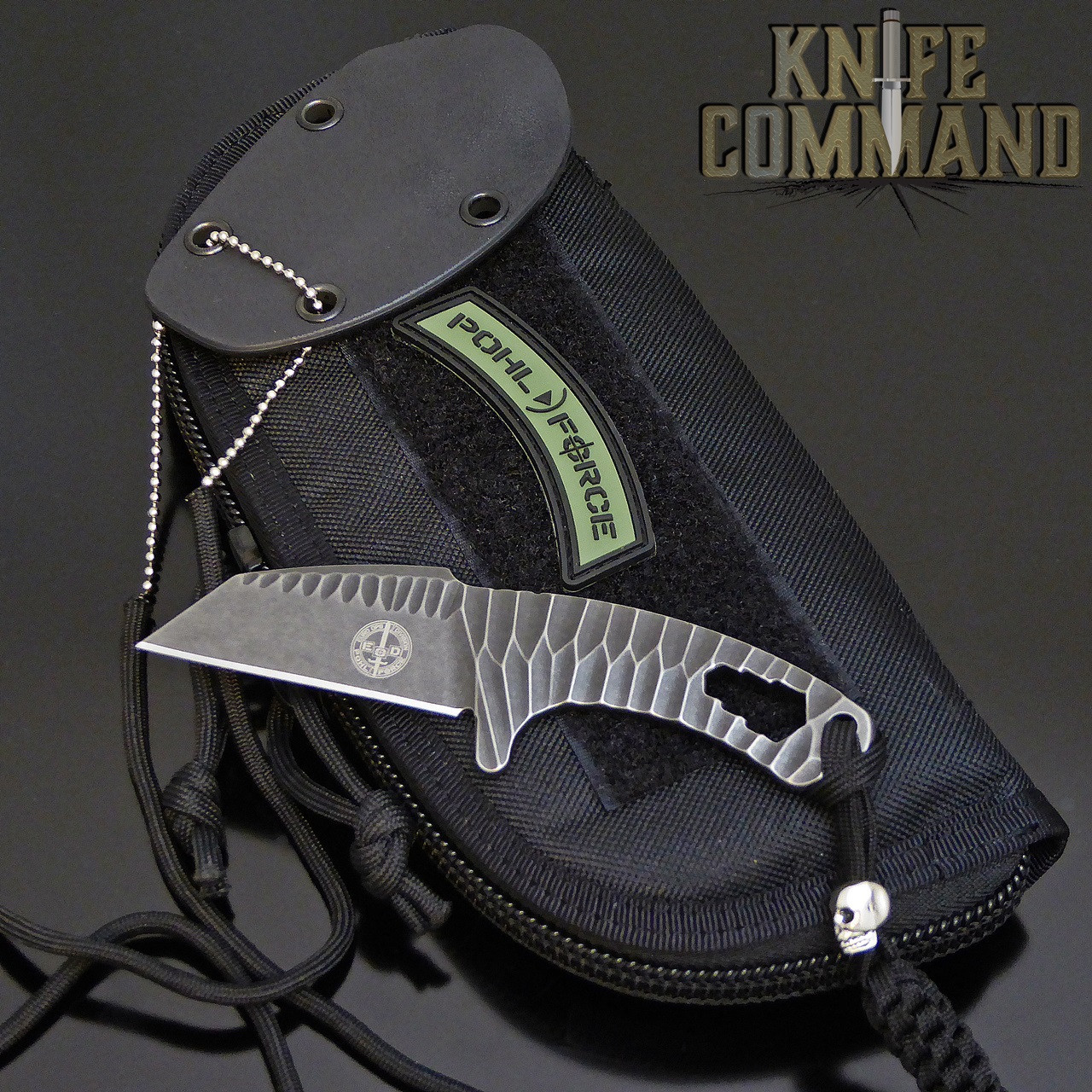 Kydex sheath with covered ball neck chain.
