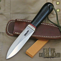 Randall Made Knives Model 24 Guardian Black Micarta Boot Knife with Red Spacers and Wrist Thong