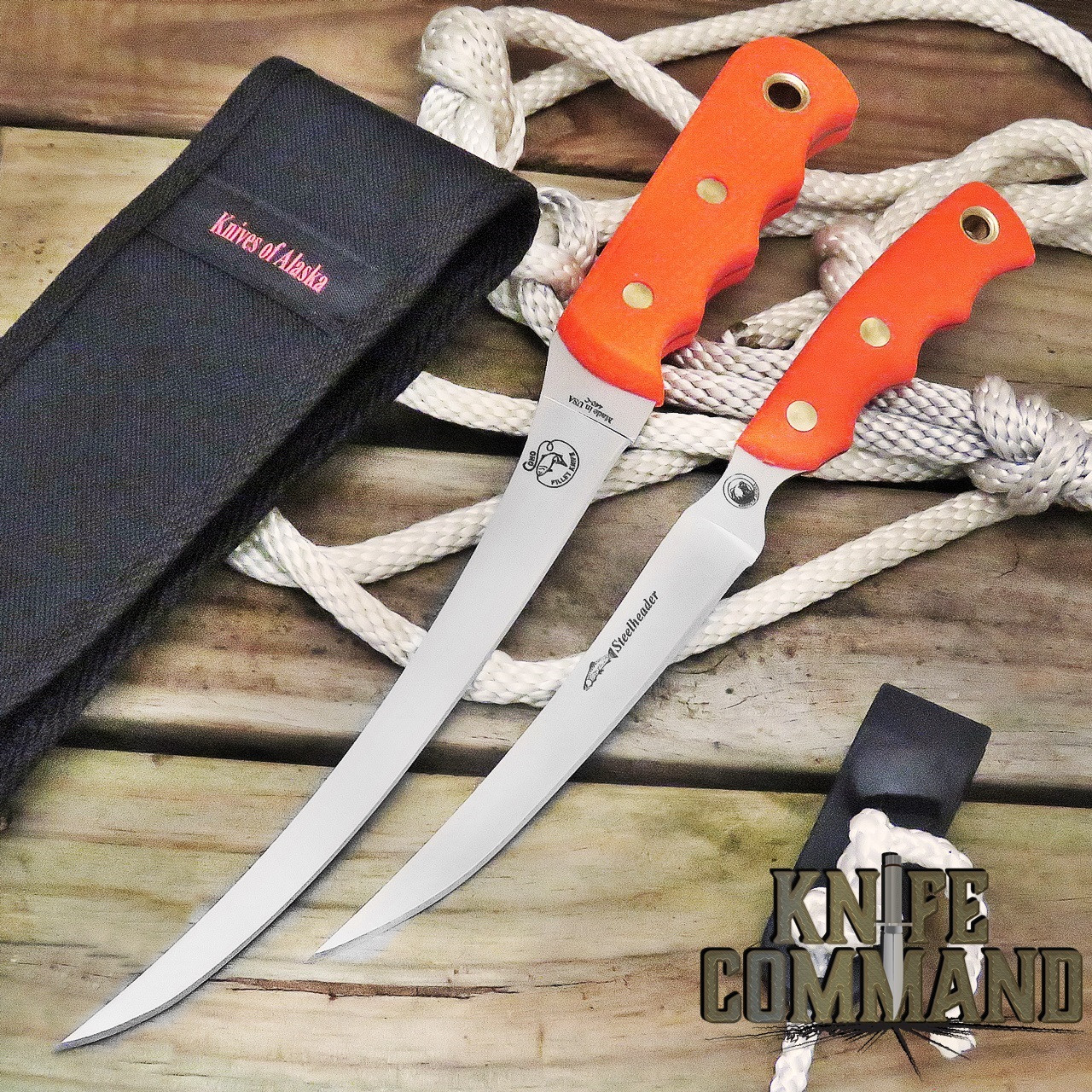 Knives of Alaska Fisherman's Combo 00093FG Blaze Orange Coho and Steelheader Set