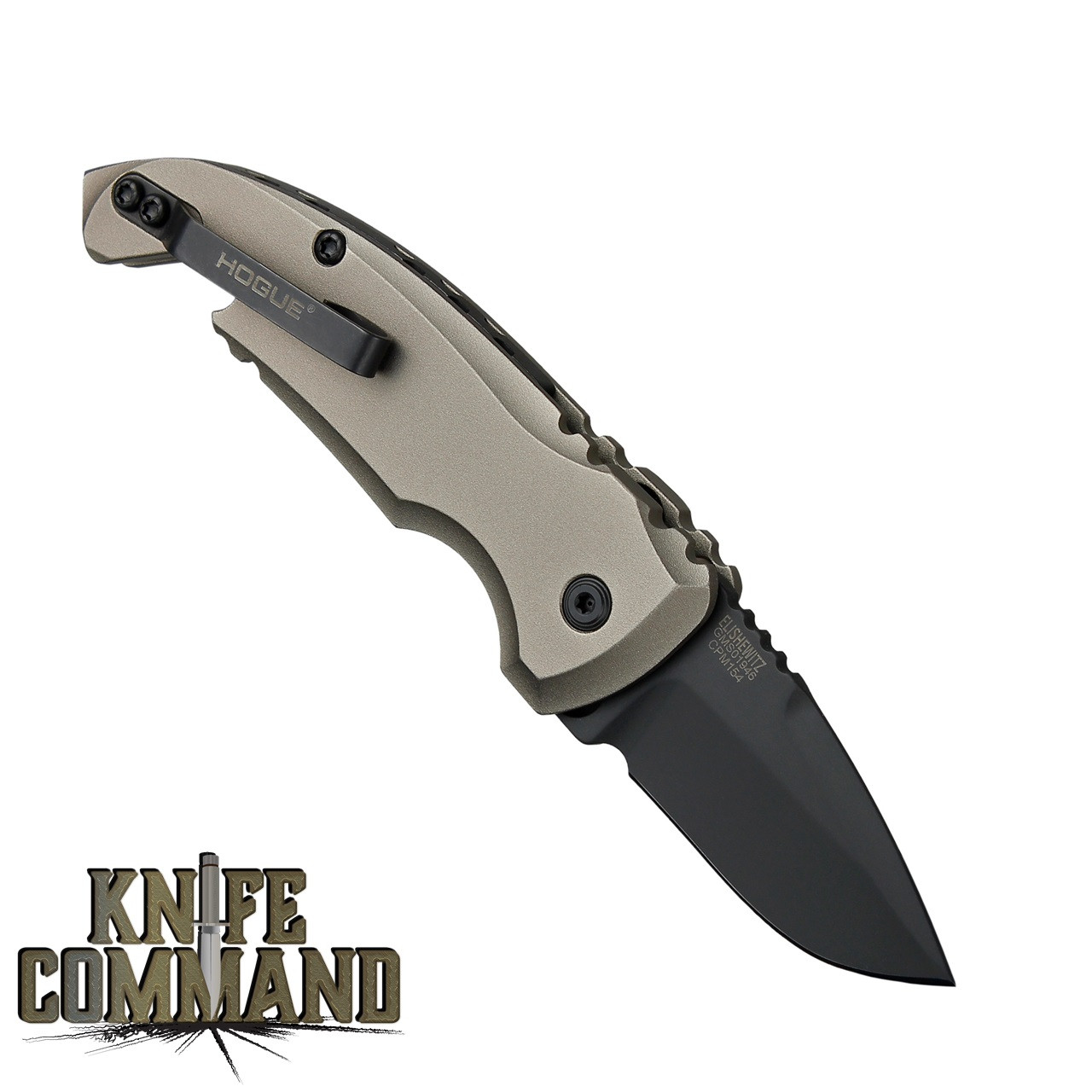 Hogue Knives A01-MicroSwitch Folder: 1.95" Drop Point Blade - Black Cerakote Finish, Matte FDE Aluminum Frame 24127
