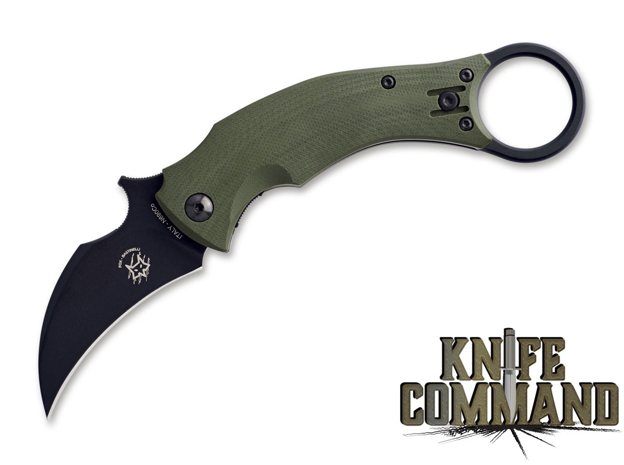 Fox Knives Bastinelli OD Green Black Bird Karambit Folding Knife FX-591OD Black Blade