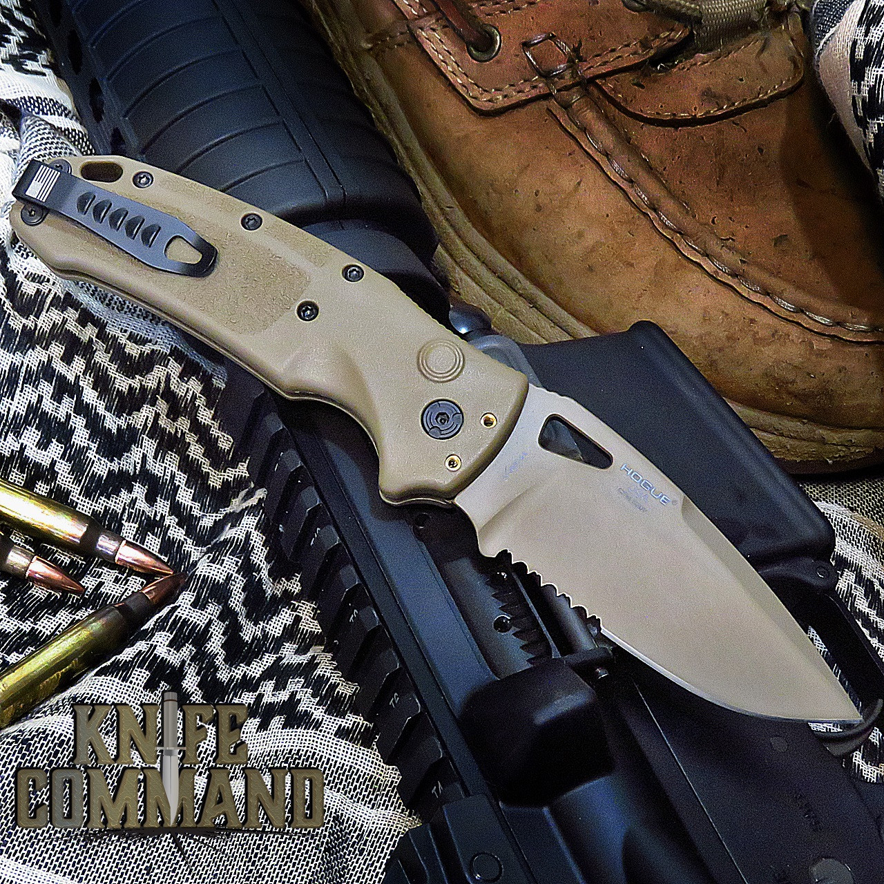 Hogue Knives Sig Sauer K320A Coyote Tan Automatic Folder 3.5" Drop Point Blade - Coyote PVD Finish, Poly Frame Knife 36333